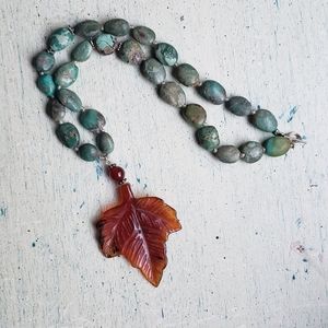Turquoise stone leaf necklace